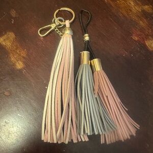 Elegant Pink and Gray Tassel Keychain Set